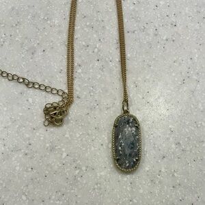 Premier Designs Gold Necklace with Reversible Gray Pendant